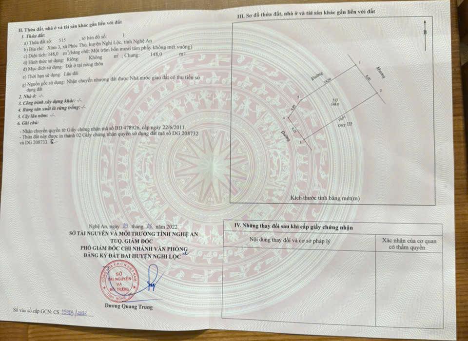 Đất 2 mặt tiền xã Phúc Thọ, Nghệ An 148m² giá 2 tỷ - Cơ hội đầu tư hấp dẫn!