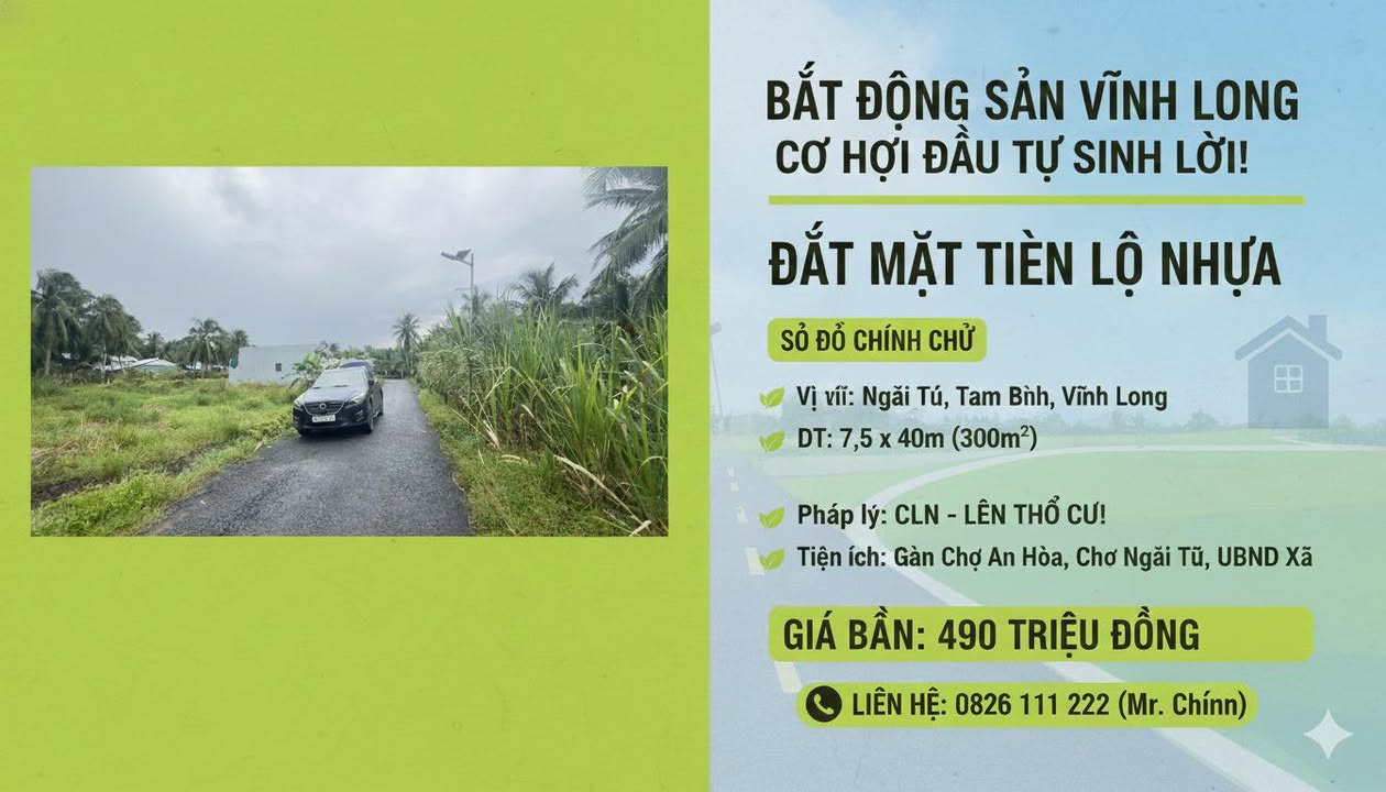 Đất mặt tiền lộ nhựa Ngãi Tứ, 300m² chỉ 490 triệu - Cơ hội đầu tư tuyệt vời!