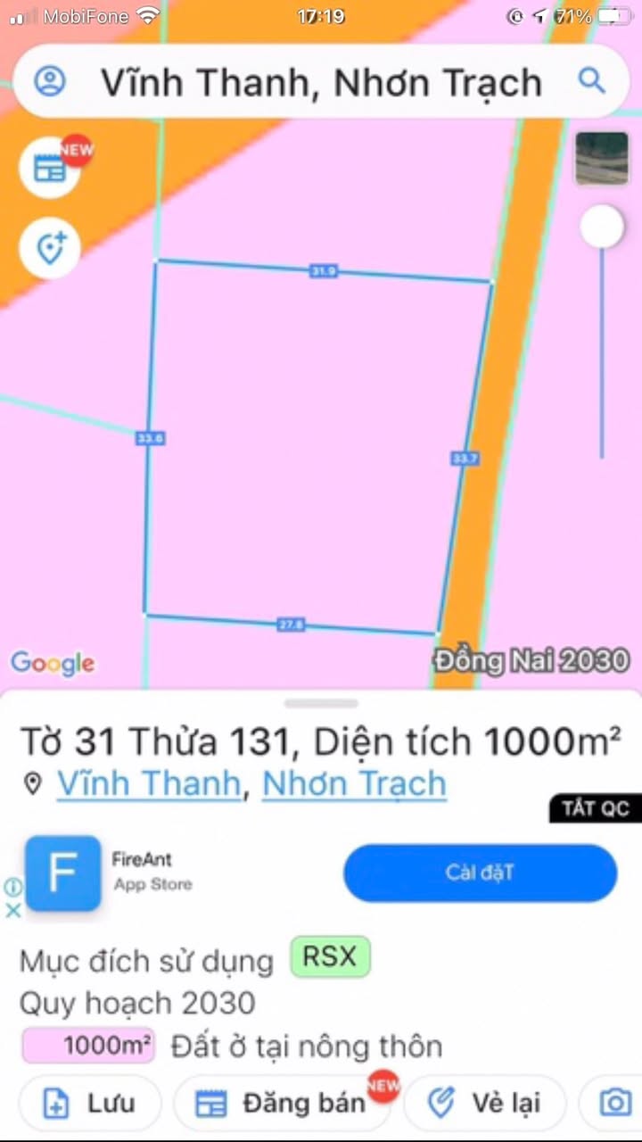 Đất nền 1000m² tại xã Vĩnh Thanh, Nhơn Trạch - Cơ hội đầu tư tuyệt vời!