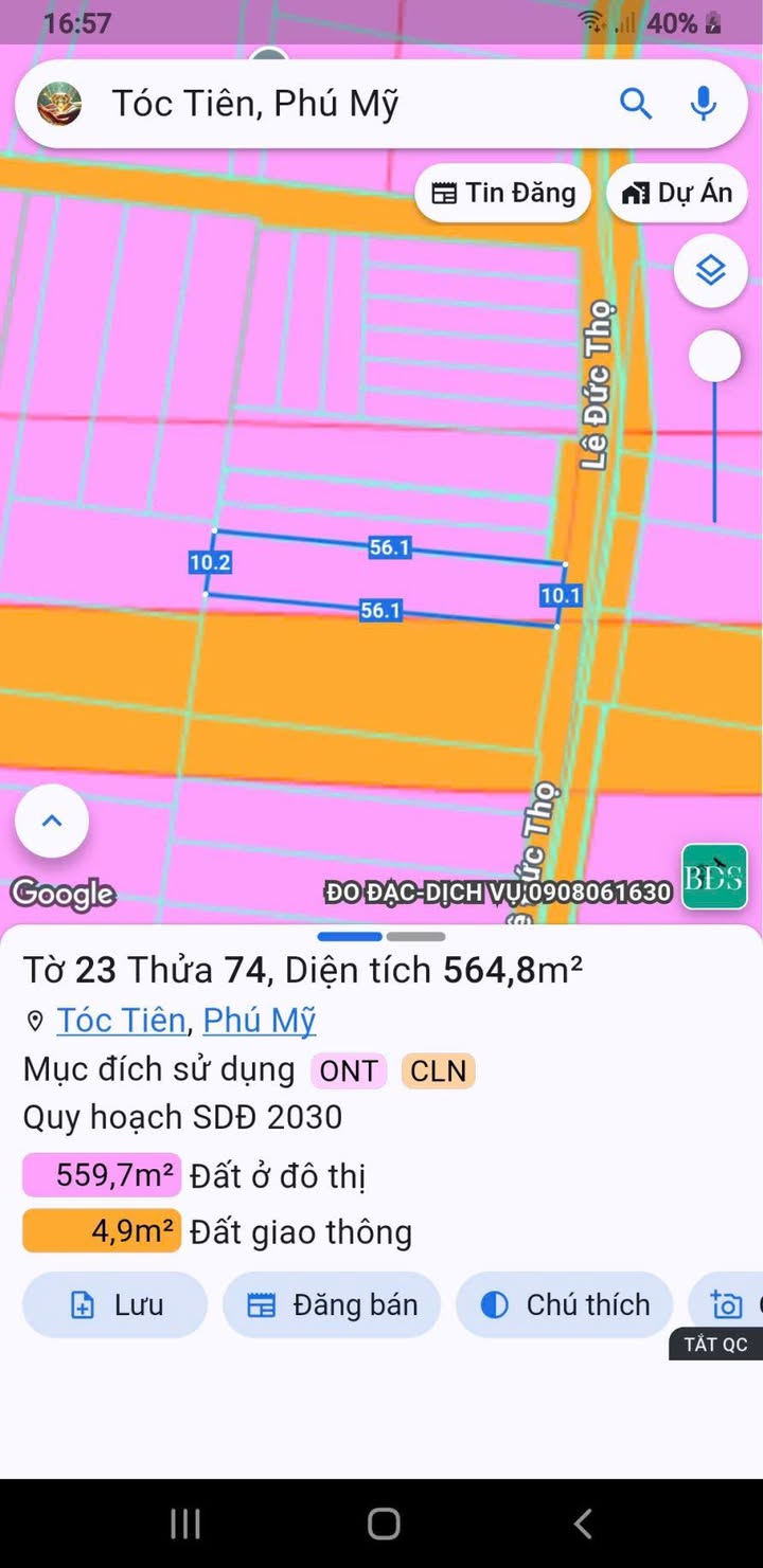 Đất nền Tóc Tiên, Phú Mỹ 560m² giá 3.2 tỷ - Mặt tiền Lê Đức Thọ, vị trí đắc địa!