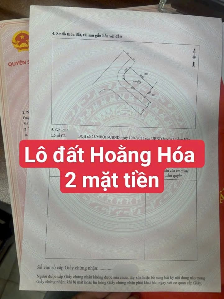 Đất nền Hoằng Hóa 212m² giá 2 tỷ - Đầu tư sinh lời tuyệt vời!