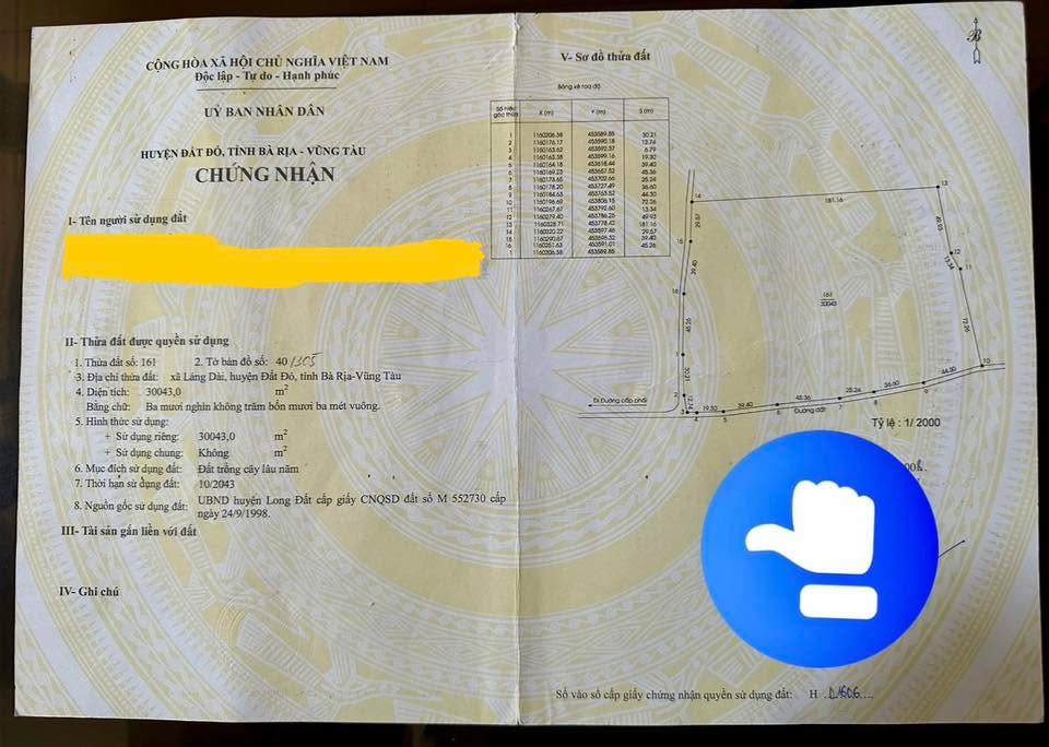 Lô đất Láng Dài - Đất Đỏ - Bà Rịa - Vũng Tàu 9.889m² giá 7.2 tỷ - Cơ hội đầu tư sinh lời!