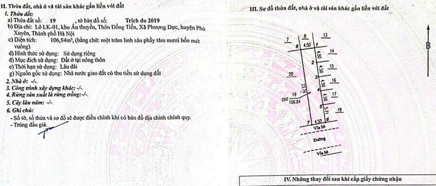 Đất đấu giá xã Phượng Dực, Phú Xuyên 106m² giá 3.15 tỷ - Cơ hội đầu tư hấp dẫn!