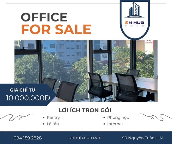 Văn phòng cho thuê tại OnHub Office - 10 triệu/tháng - Sẵn sàng hoạt động ngay!