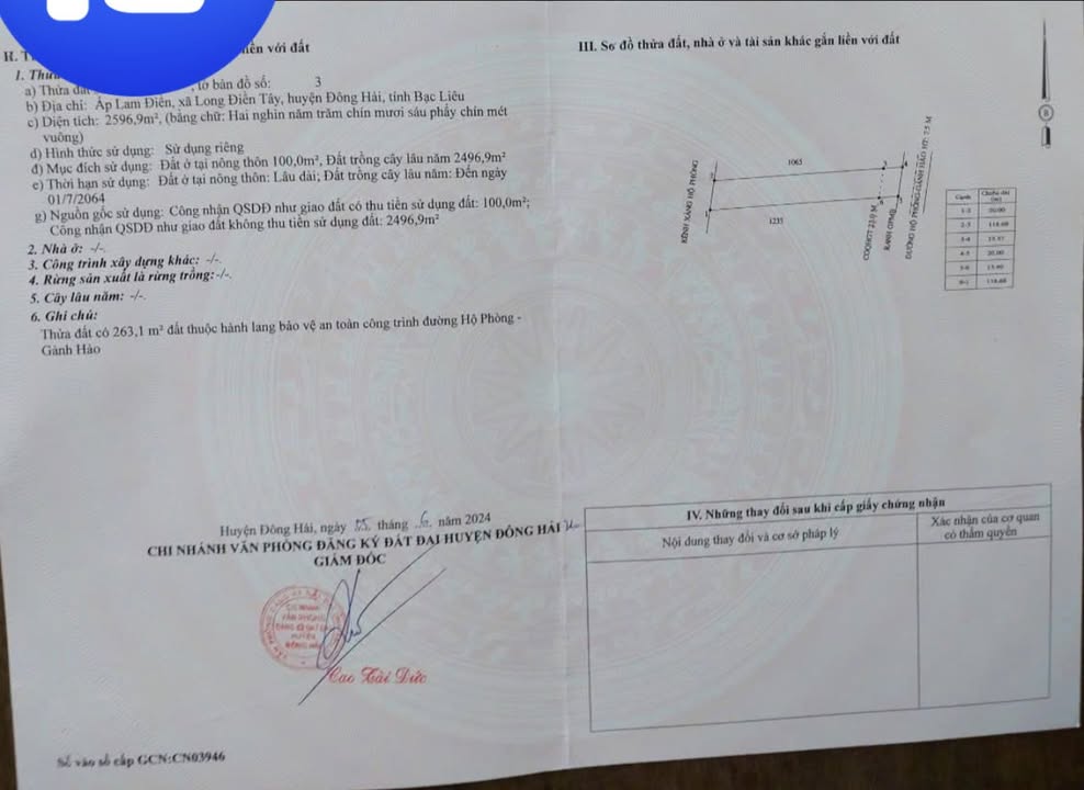 Đất nền Long Điền Tây, Đông Hải, Bạc Liêu 4400m² - Cơ hội đầu tư sinh lời!