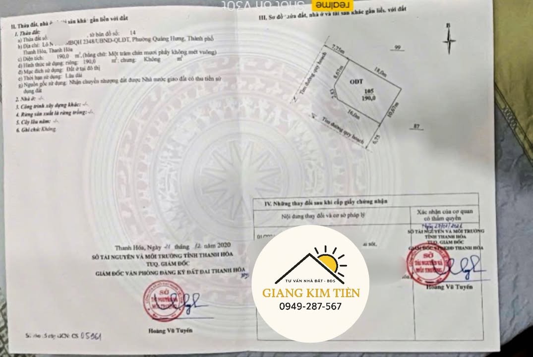 Lô đất Quảng Hưng 190m² giá 4 tỷ - Tiềm năng tăng giá mạnh!