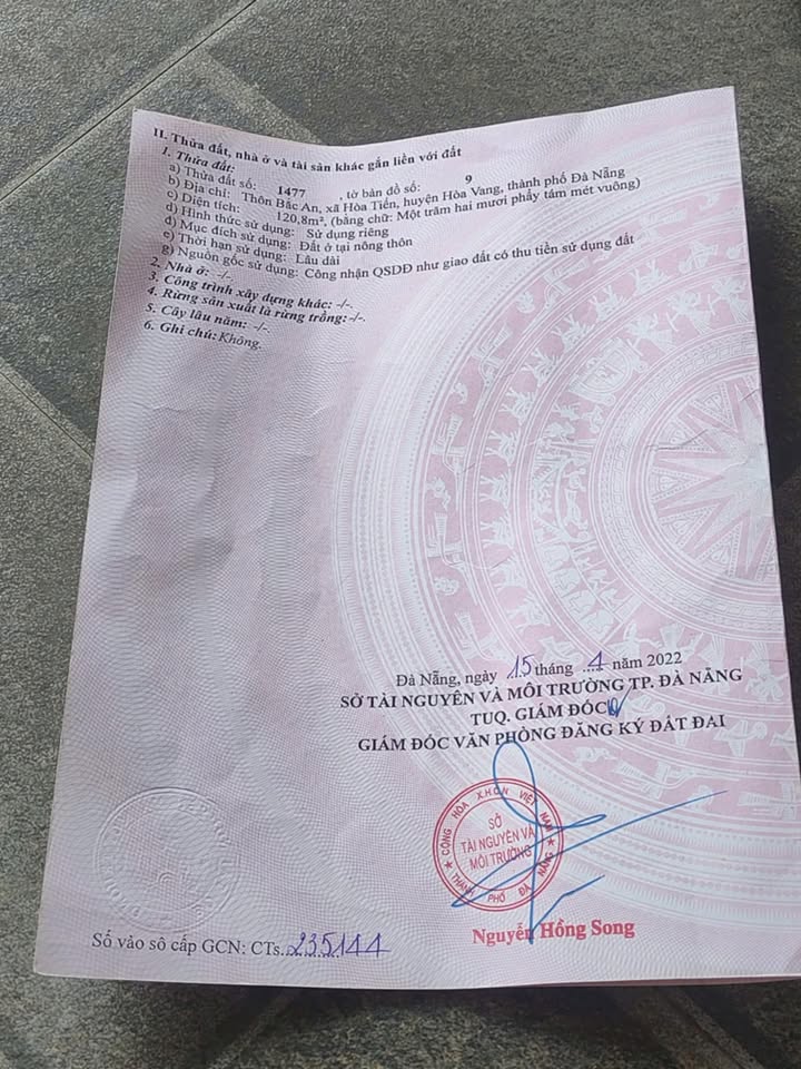 Lô đất thổ cư thôn Bắc An, Hòa Tiến 120.8m² - Gần sông Yên, giá 1.1 tỷ!