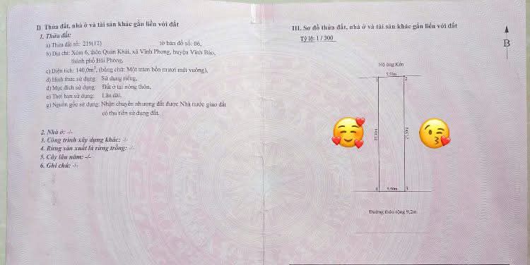 Đất kinh doanh tại Vĩnh Phong, Vĩnh Bảo 140m² giá thỏa thuận - Cơ hội đầu tư lý tưởng!