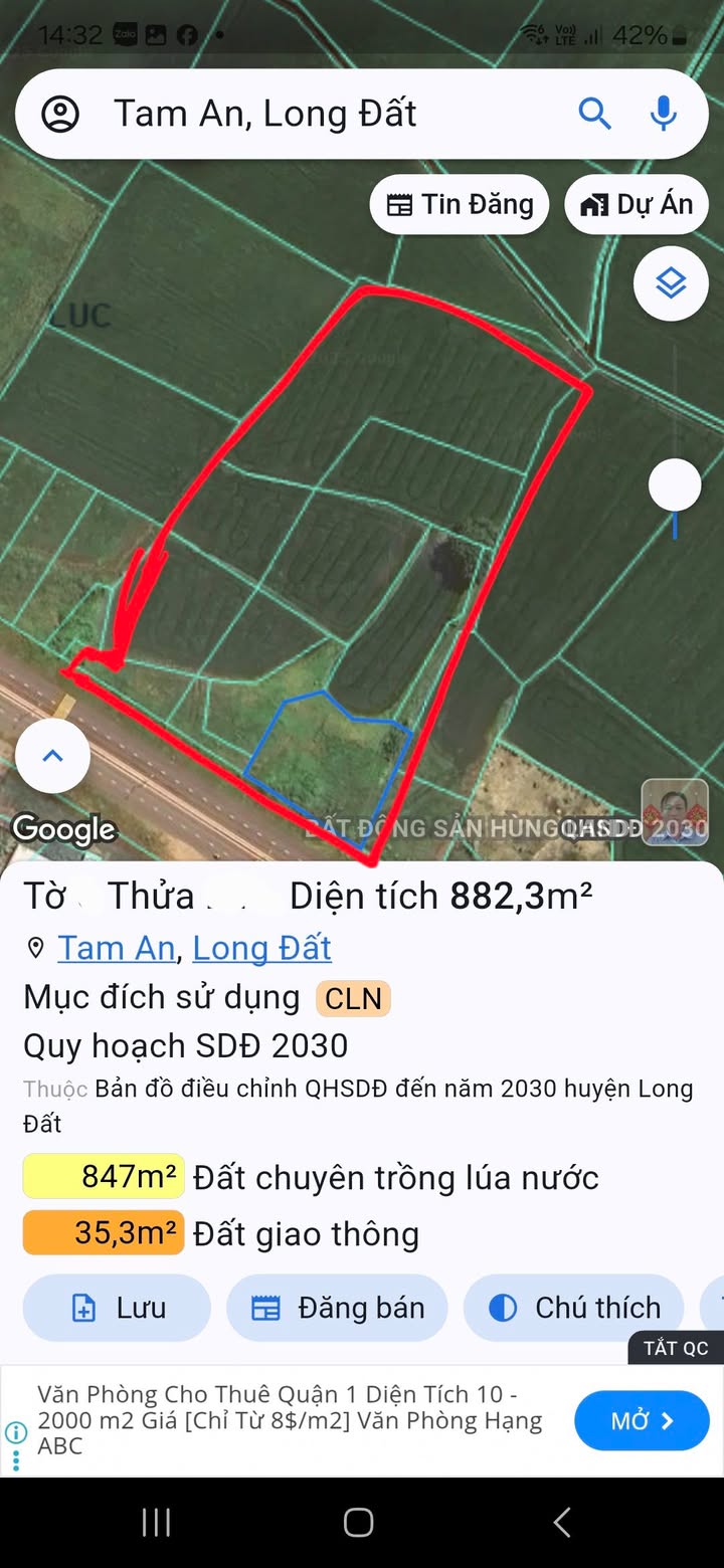 Đất nền mặt tiền đường TL44B - Xã Tam An, Huyện Long Đất - Diện tích 10,000m² - Đầu tư sinh lời ngay!