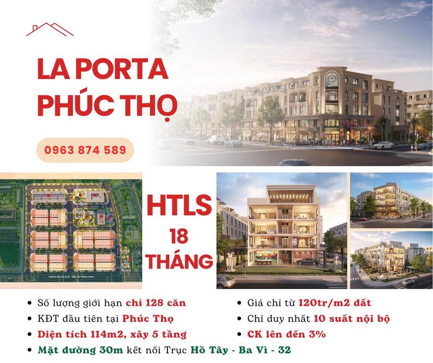 Đất dự án La Porta Phúc Thọ 114m² giá 12.5 tỷ - Cơ hội đầu tư hấp dẫn!