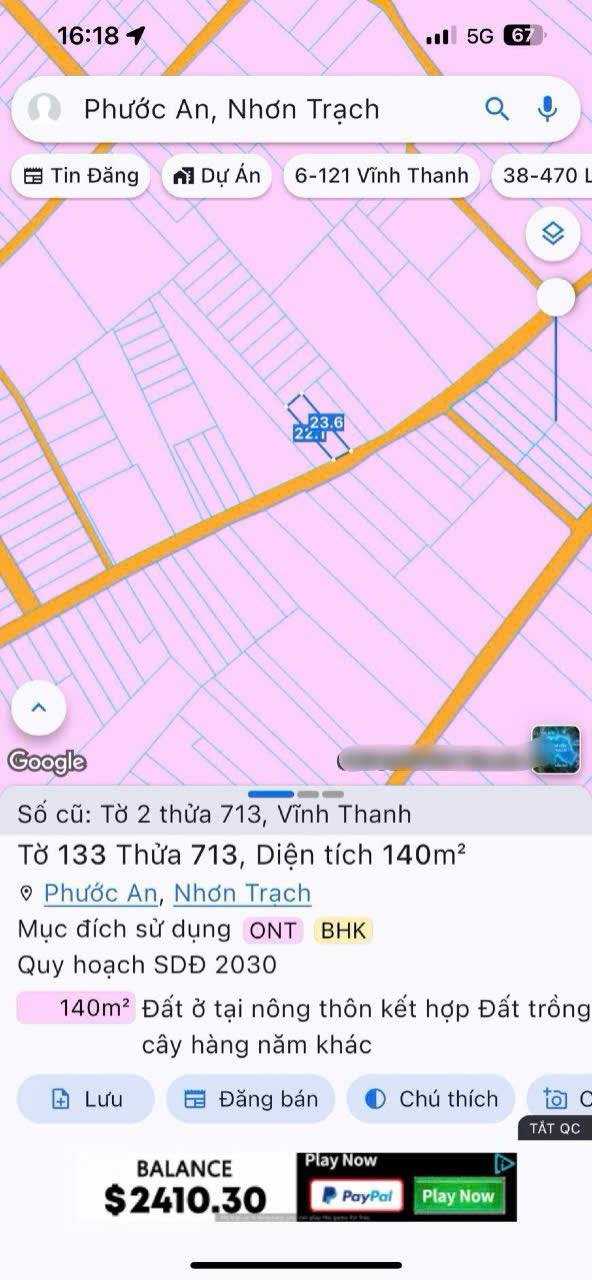 Đất nền Vĩnh Thanh, Nhơn Trạch 140.54m² giá 2.6 tỷ - Đầu tư sinh lời ngay!