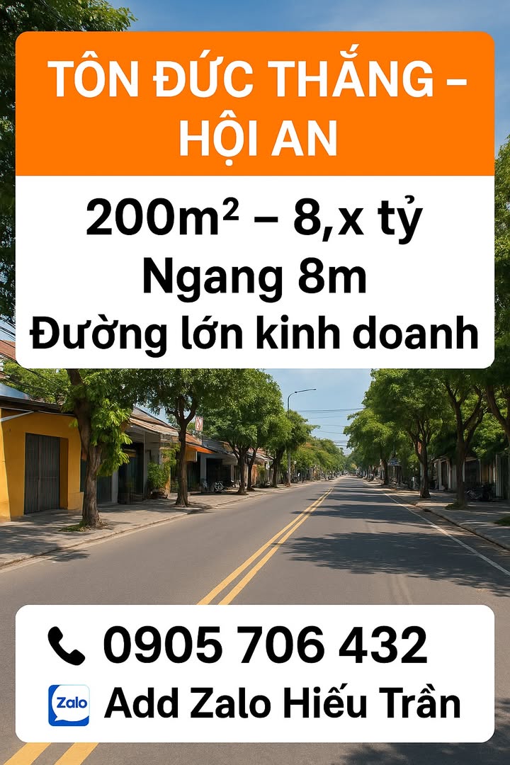 Nhà phố mặt tiền Tôn Đức Thắng, Hội An 200m² giá 8 tỷ - Cơ hội đầu tư tuyệt vời!