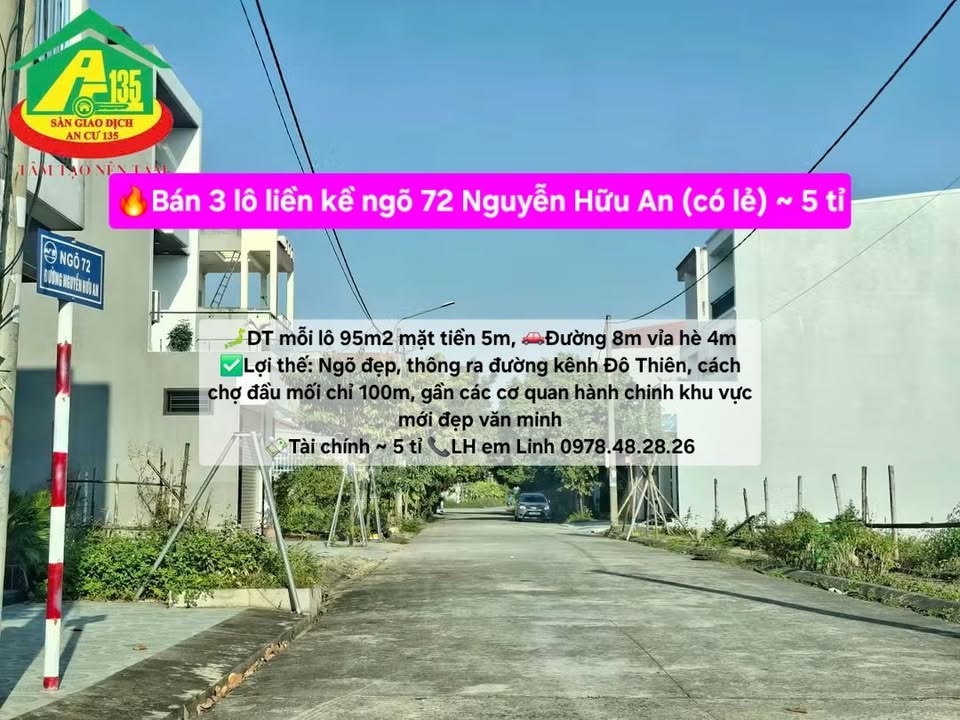Đất liền kề Ngõ 72 Nguyễn Hữu An, Ninh Tiến 95m² giá 5 tỷ - Cơ hội đầu tư hấp dẫn!