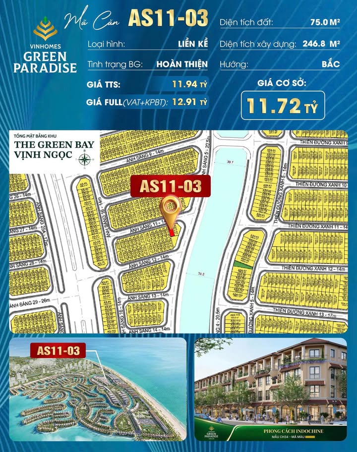 Townhouse Vinhomes Green Paradise Cần Giờ 75m² giá 11.72 tỷ - Đầu tư sinh lời!