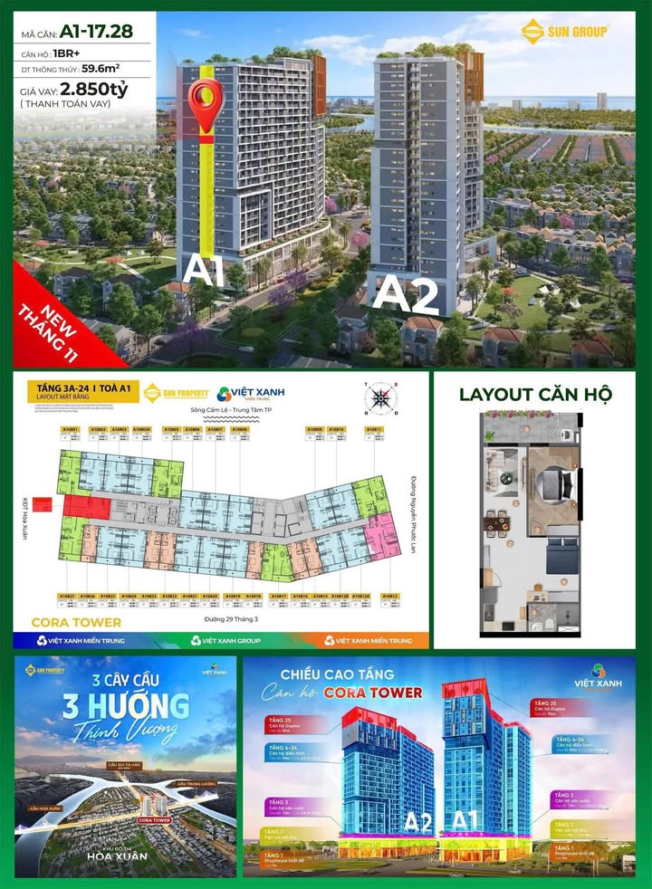 Căn hộ Sun Cora Tower Đà Nẵng 60m² giá 2.85 tỷ - Sẵn sàng vào ở!