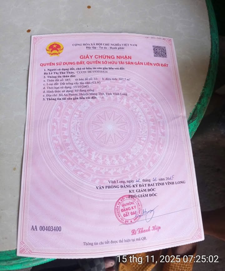 Đất nền 507m² xã An Phước, huyện Mang Thít, Vĩnh Long giá chỉ 260 triệu - Đầu tư sinh lời ngay!