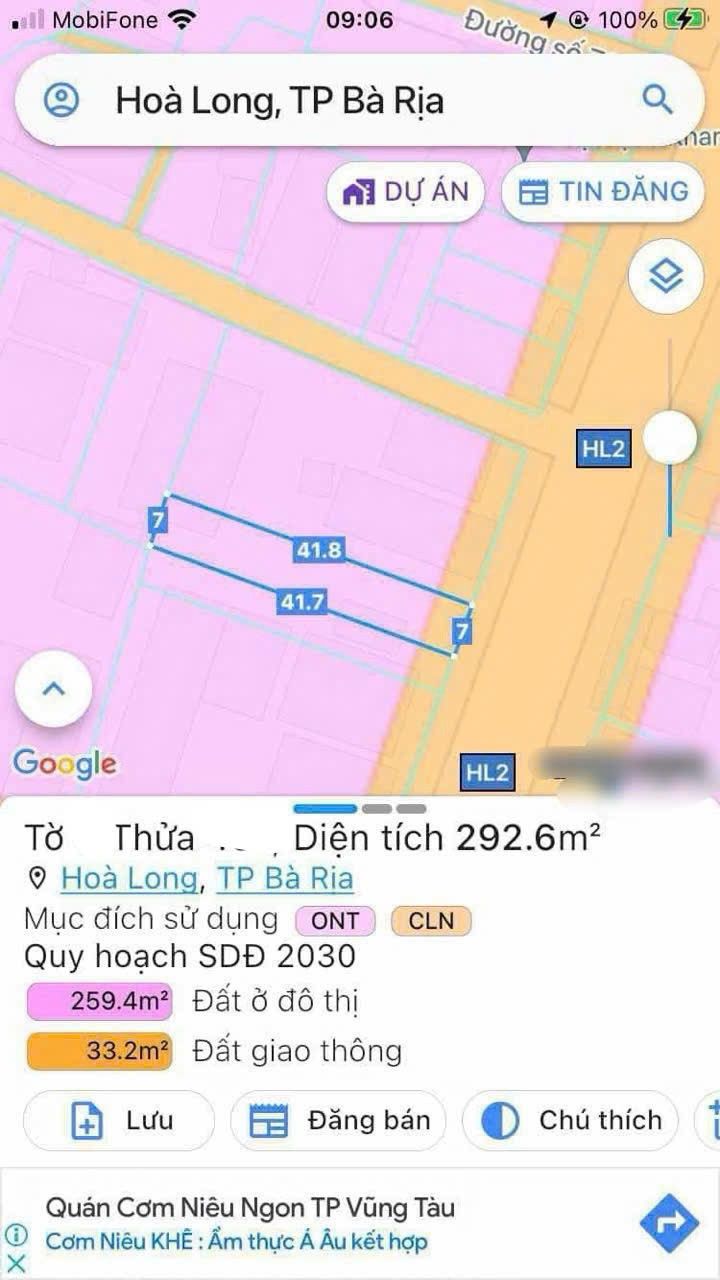 Đất mặt tiền Hương Lộ 2, Bà Rịa 289.7m² giá chỉ 4.85 tỷ - Đầu tư sinh lời ngay!