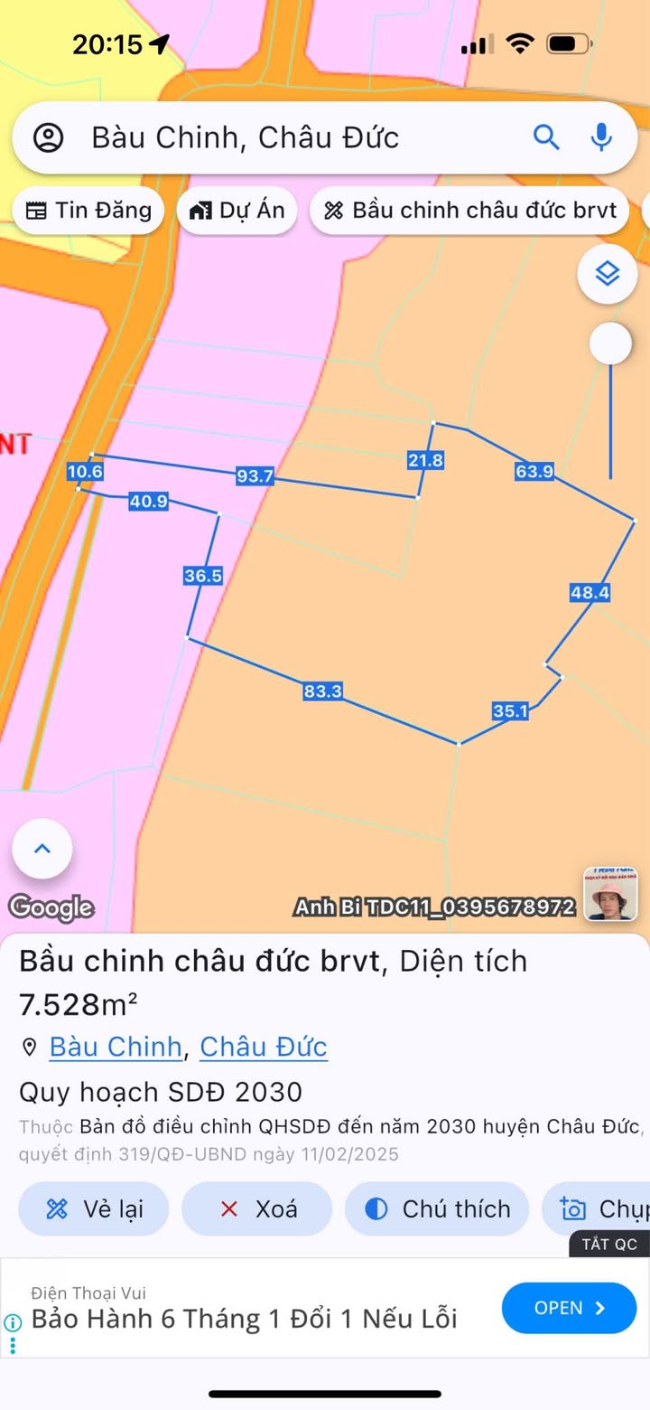 Đất Bàu Chinh Châu Đức 7500m² giá 3.8 tỷ - Cơ hội đầu tư tuyệt vời!