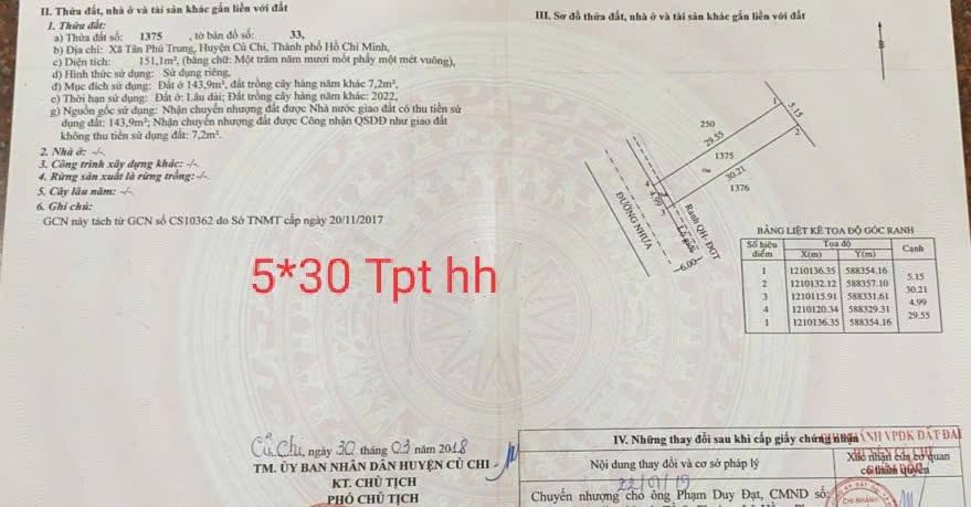 Đất thổ cư 151m² Tân Phú Trung, Củ Chi - Giá 2.8 tỷ, cơ hội đầu tư tuyệt vời!