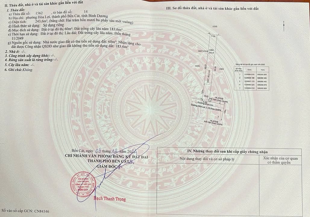 Đất nền Hòa Lợi Bến Cát 243m² - Chính chủ bán gấp!