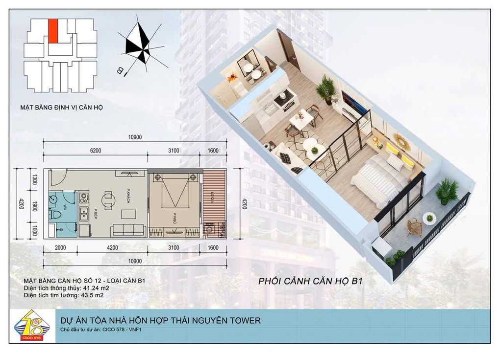 Căn hộ Thái Nguyên Tower 43m² giá 1.85 tỷ - Nhà đẹp vào ở ngay!