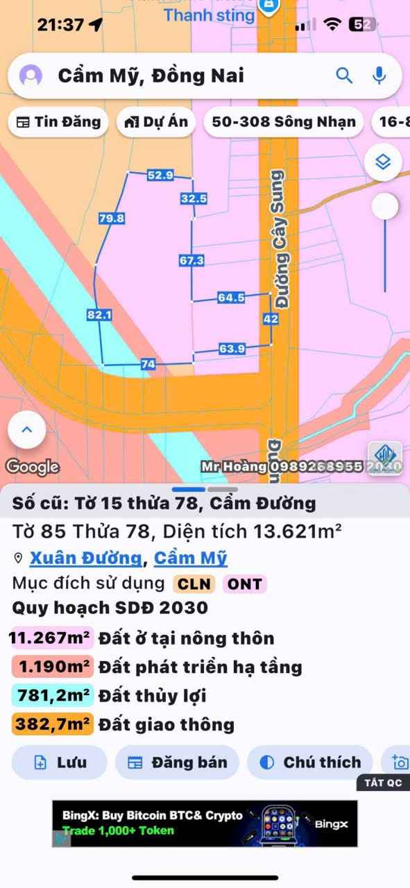 Đất nền 1,3Ha mặt tiền đường Cây Sung, Cẩm Đường, Long Thành - Kinh doanh tuyệt vời!