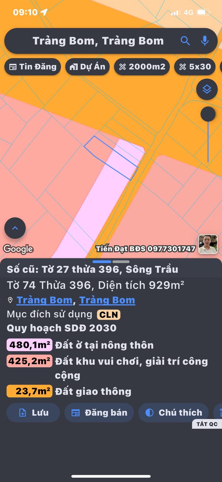 Đất góc 2 mặt tiền Sông Trầu, Trảng Bom 900m² giá 2.5 tỷ - Cơ hội đầu tư sinh lời!