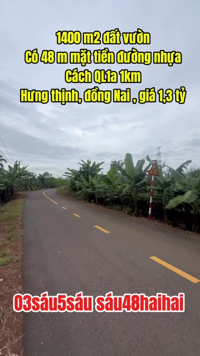 Đất vườn 1400m² Hưng Thịnh, Trảng Bom - Giá chỉ 1.3 tỷ, sổ đỏ chính chủ!