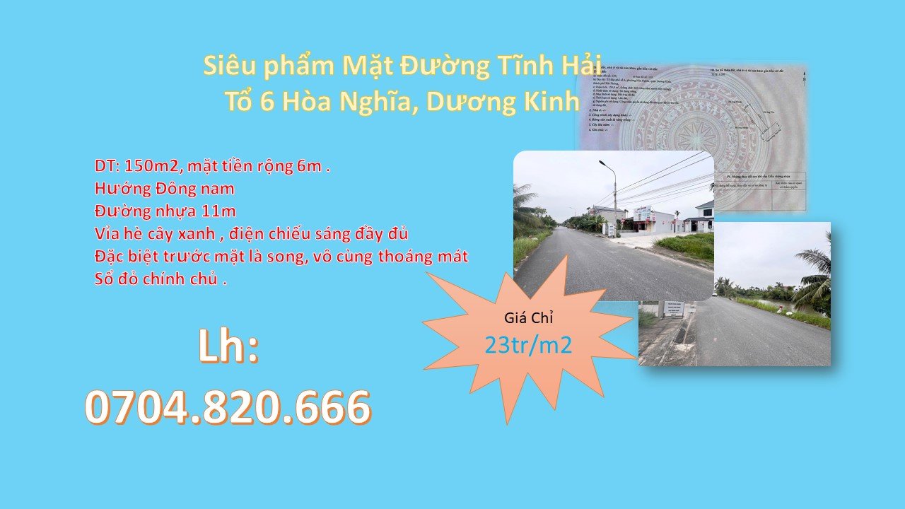Đất Lô Góc Hòa Nghĩa, Dương Kinh 150m² Giá 3.45 Tỷ - Sổ Hồng Chính Chủ