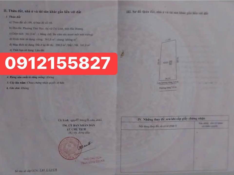 Đất thổ cư 200m² tại phường Thái Học, Chí Linh - Giá chỉ 1.1 tỷ, đường rộng ô tô tránh nhau!