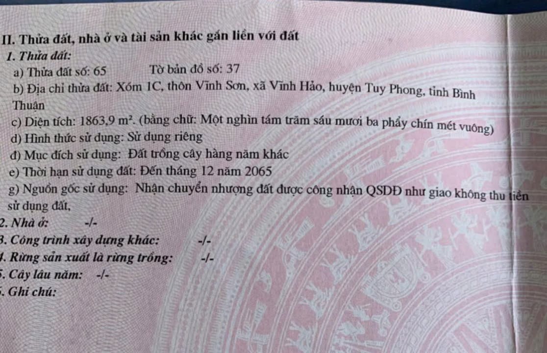 Đất nền Vĩnh Tân - Tuy Phong 1863m², Tiện ích đầy đủ - Cơ hội đầu tư tuyệt vời!