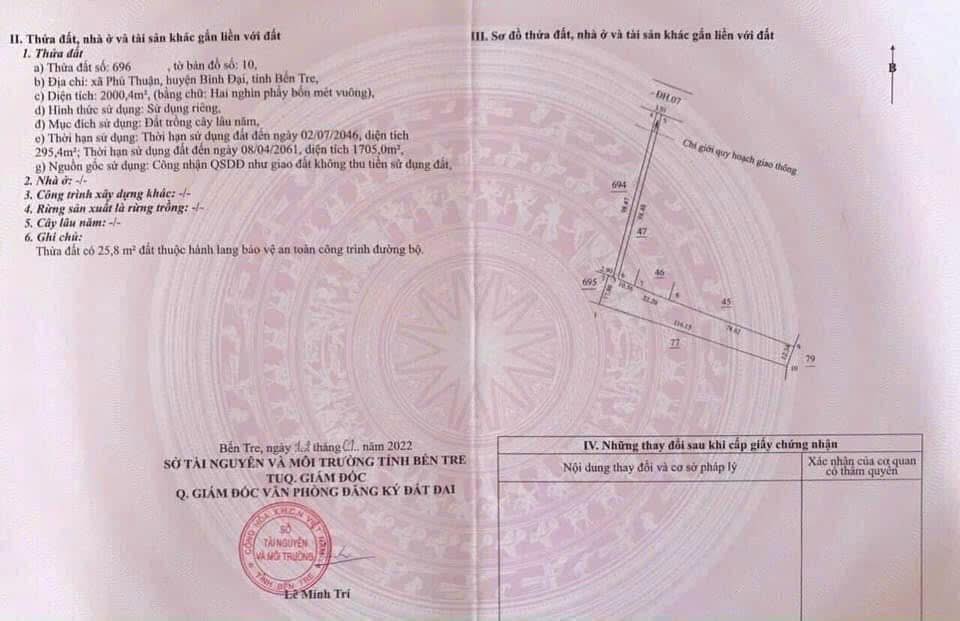 Đất nền 2000m² đường huyện 07, xã Phú Thuận, Bến Tre - Giá chỉ 3 tỷ!