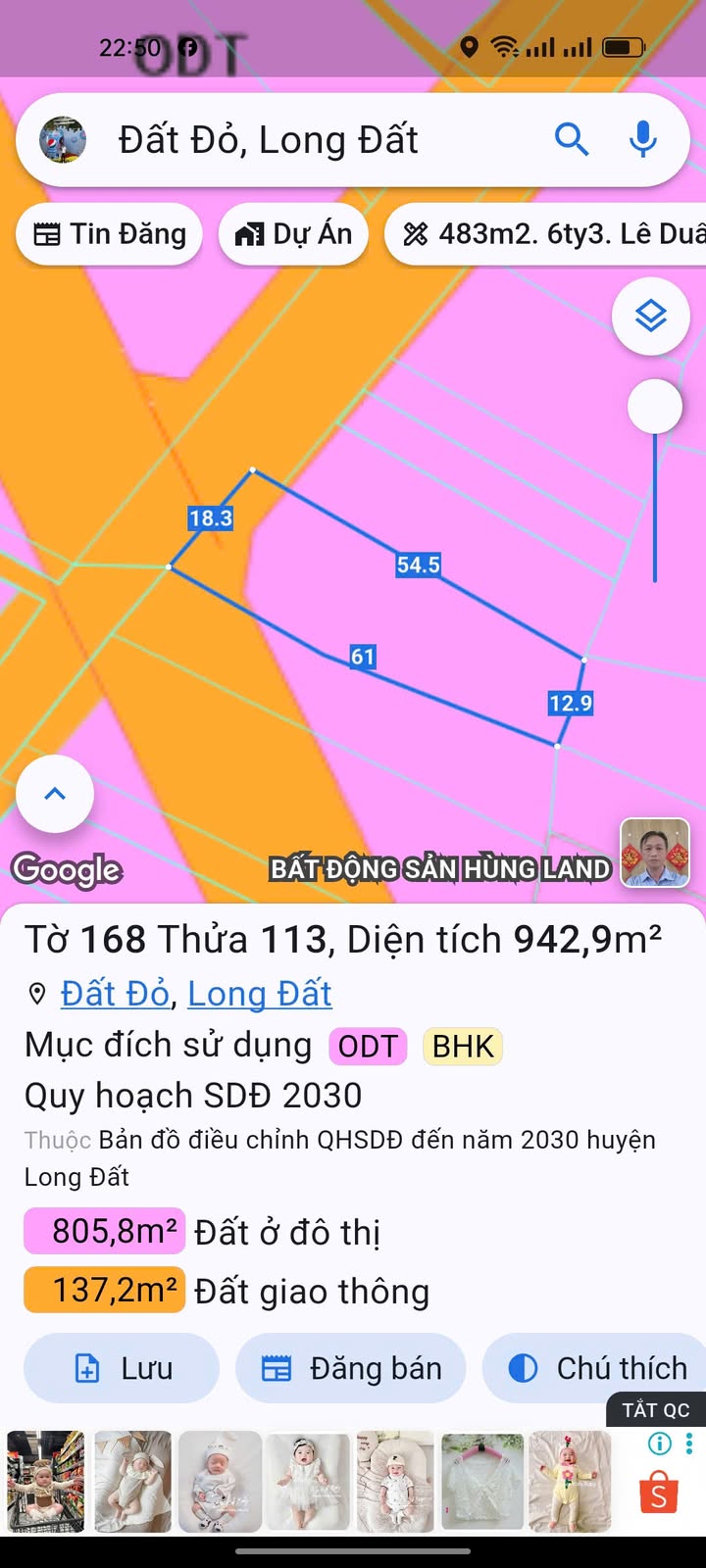 Đất nền 856m² tại Thị trấn Đất Đỏ - Mặt tiền 18m, giá 4.38 tỷ - Cơ hội đầu tư hiếm có!