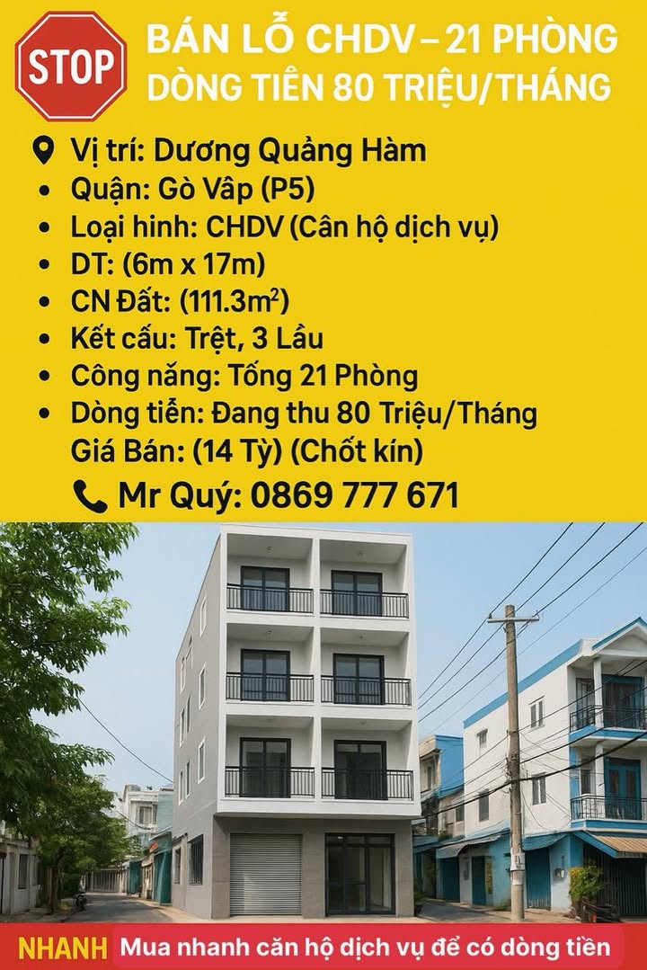 Căn hộ dịch vụ Gò Vấp 111m² giá 14 tỷ - Dòng tiền 80 triệu/tháng!