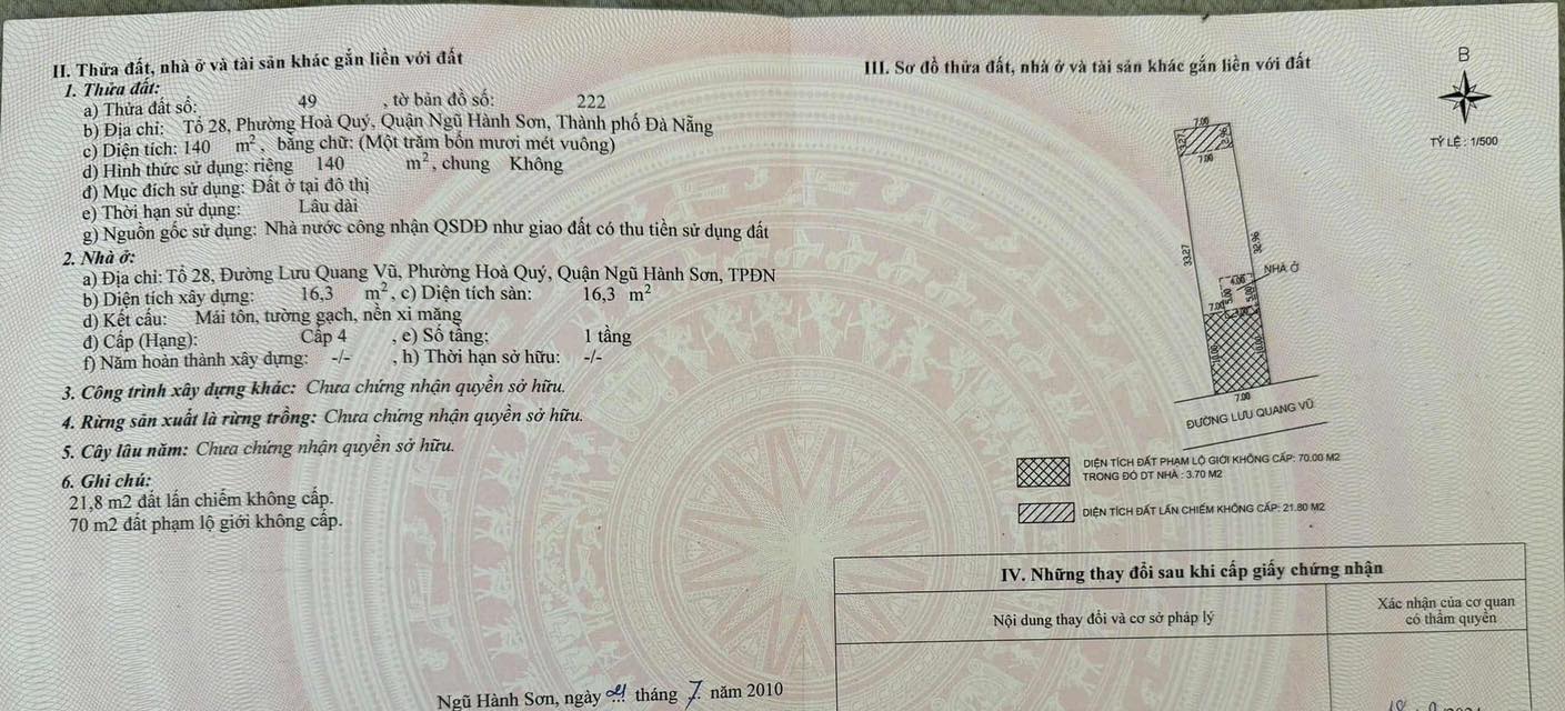 Đất nền mặt tiền Lưu Quang Vũ, Ngũ Hành Sơn 140m² - Cơ hội đầu tư hấp dẫn!