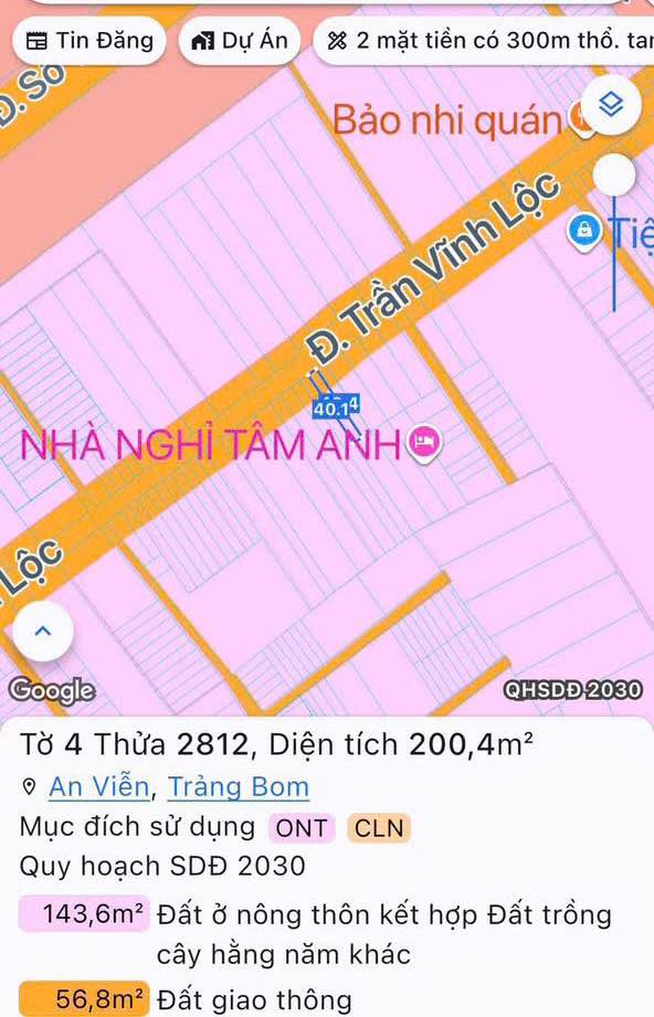 Mặt tiền Trần Vĩnh Lộc, An Viễn, 200m² giá 3 tỷ - Kinh doanh sầm uất!