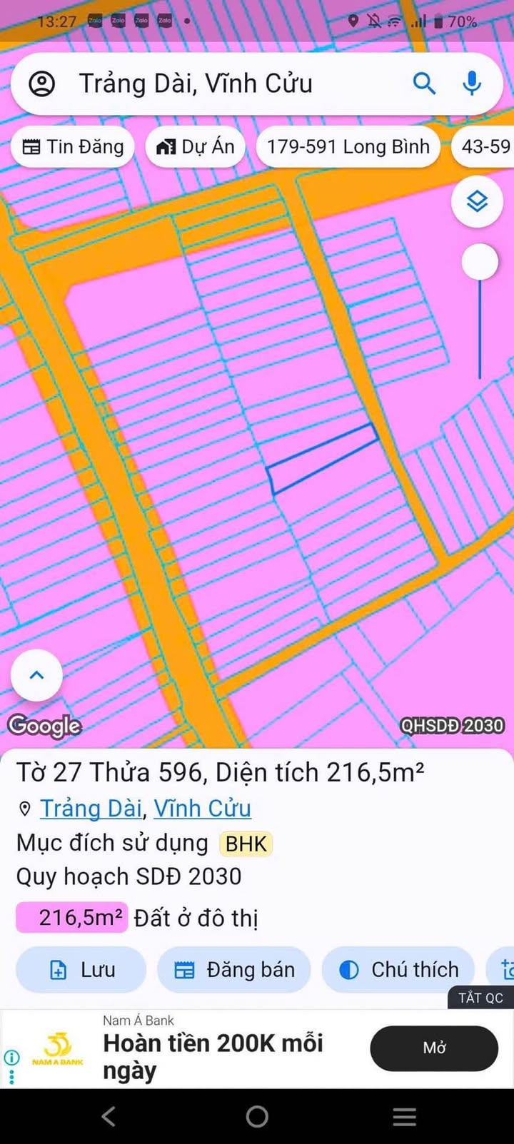 Đất nền Trảng Dài 210m² giá 2.5 tỷ - Sổ hồng riêng, nở hậu