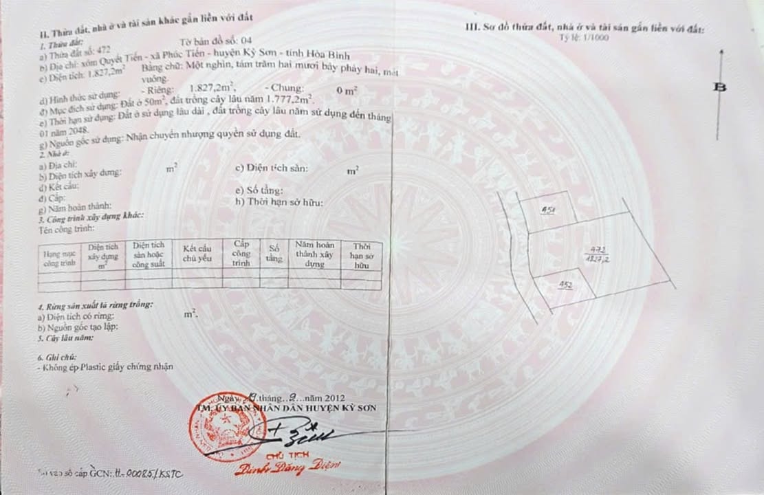 Đất nền 18.000m² tại xóm Quyết Tiến, Kỳ Sơn - Sổ đỏ chính chủ, giá thỏa thuận!