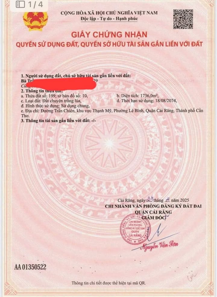 Đất nền Lê Bình, Cái Răng, Cần Thơ 1736m² giá 12.152 tỷ - Cơ hội đầu tư hấp dẫn!