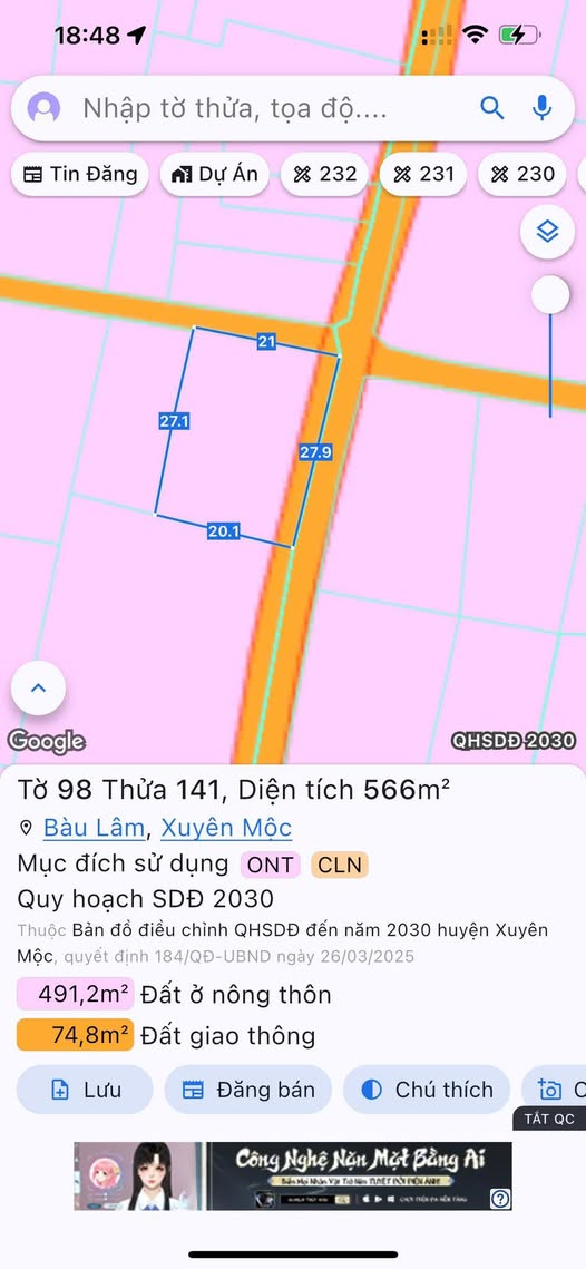 Đất Bàu Lâm Xuyên Mộc 5733m² giá chỉ 2.5 tỷ - Lô góc vị trí đắc địa!