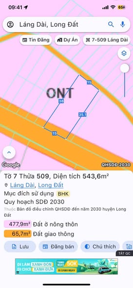 Đất nền Láng Dài Đất Đỏ 543m² giá 1.12 tỷ - Cơ hội đầu tư tuyệt vời!