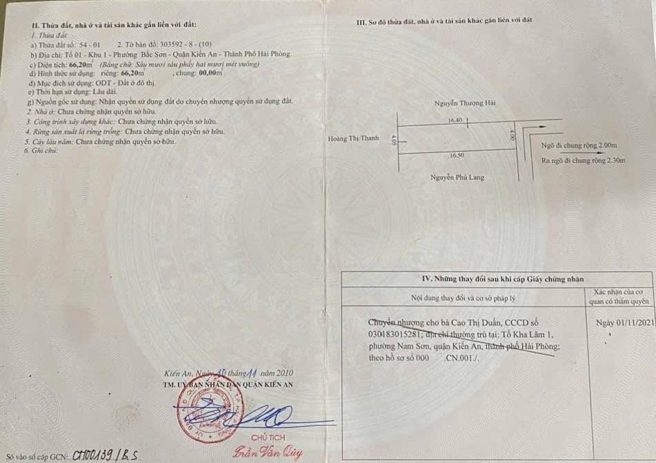 Đất nền Cựu Viên, Bắc Sơn, Kiến An 66m² giá 1.35 tỷ - Cơ hội đầu tư hấp dẫn!