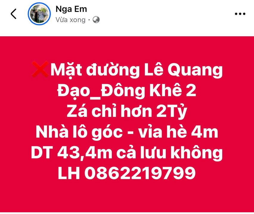 Nhà lô góc mặt đường Lê Quang Đạo, Đông Khê 43m² giá 2 tỷ - Đầu tư sinh lời ngay!
