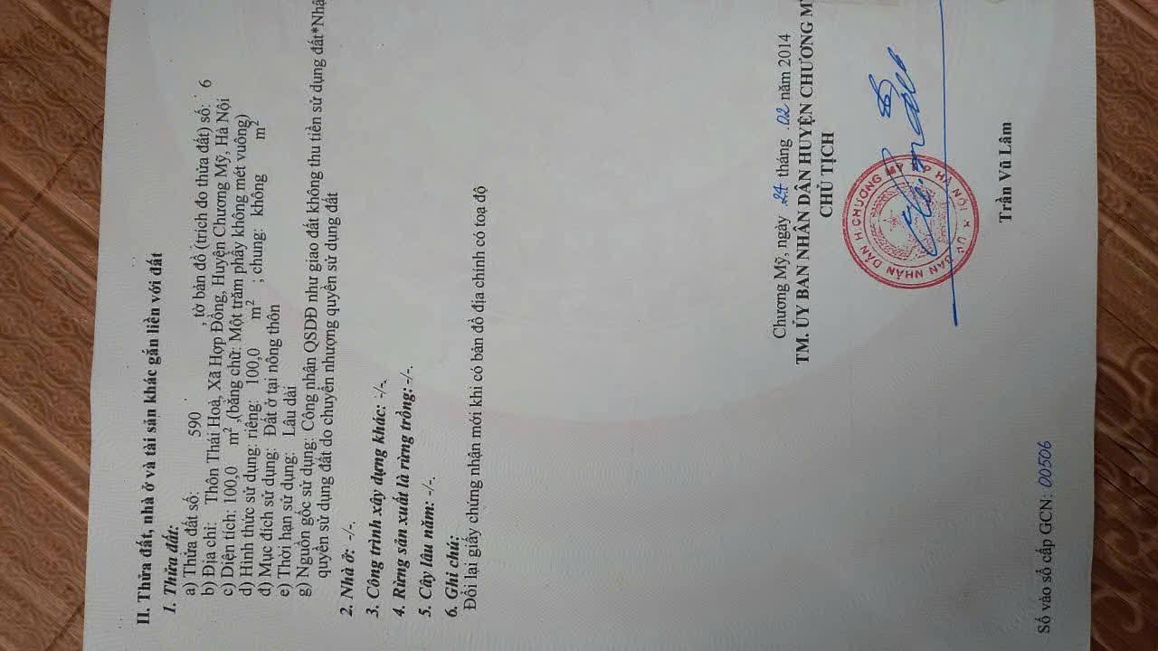 Đất thổ cư 100m² thôn Thái Hòa, Hà Nội - Sổ đỏ chính chủ, giá 4.1 tỷ!