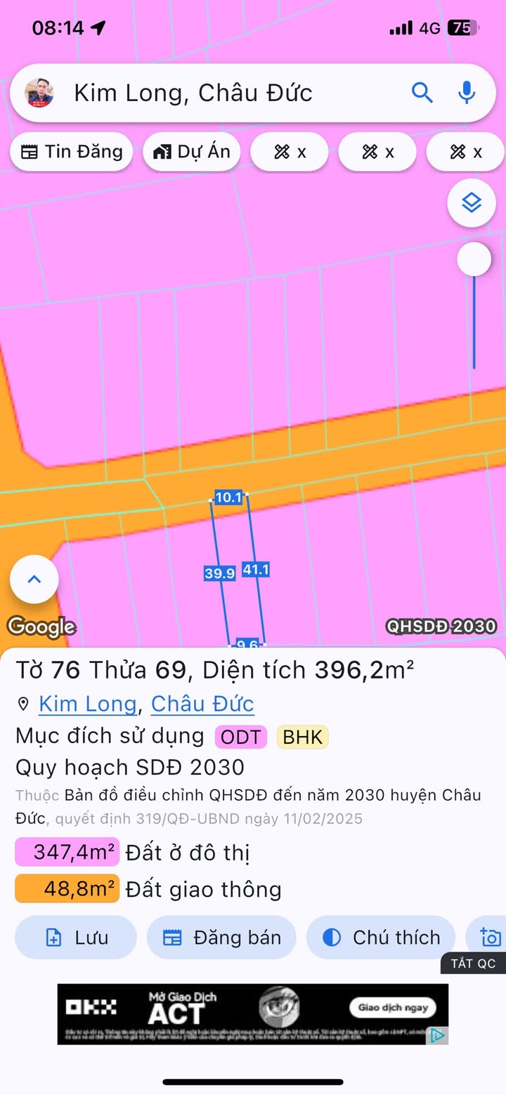 Đất nền mặt tiền đường Tam Long, Kim Long, Châu Đức 400m² - Giá chỉ 2.8 tỷ!