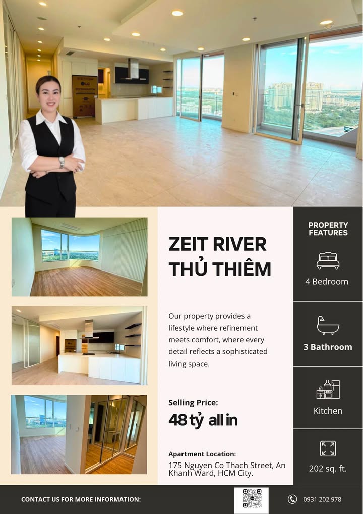 Căn hộ 4PN Thủ Thiêm Zeit River 202m² giá 48 tỷ - Không gian sống đẳng cấp!