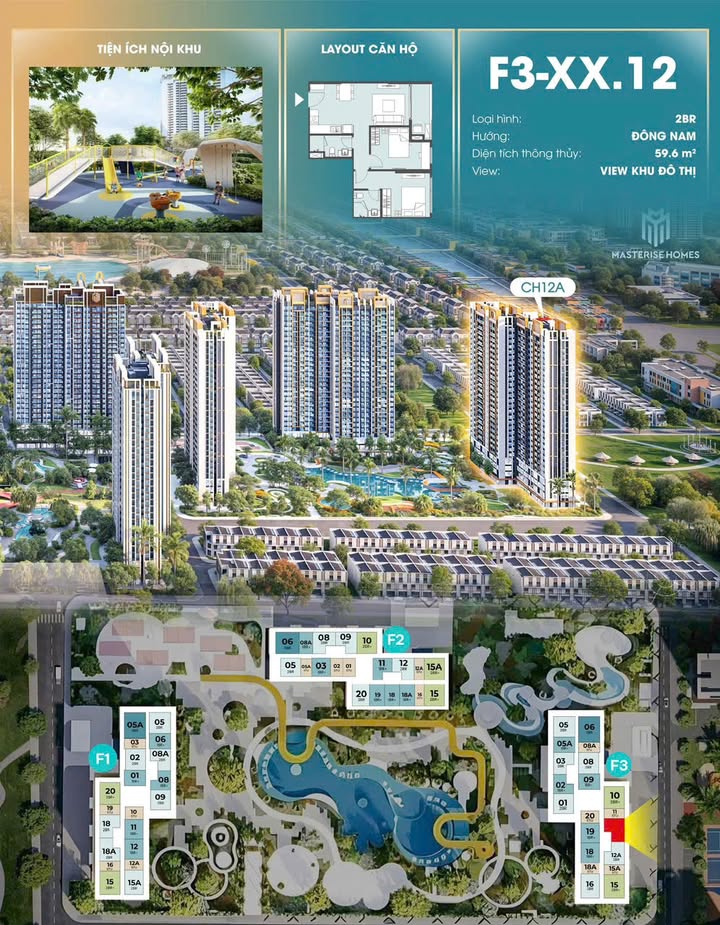Căn hộ Masteri Era Landmark F3, 59.6m² giá 3.99 tỷ - View khu đô thị tuyệt đẹp!