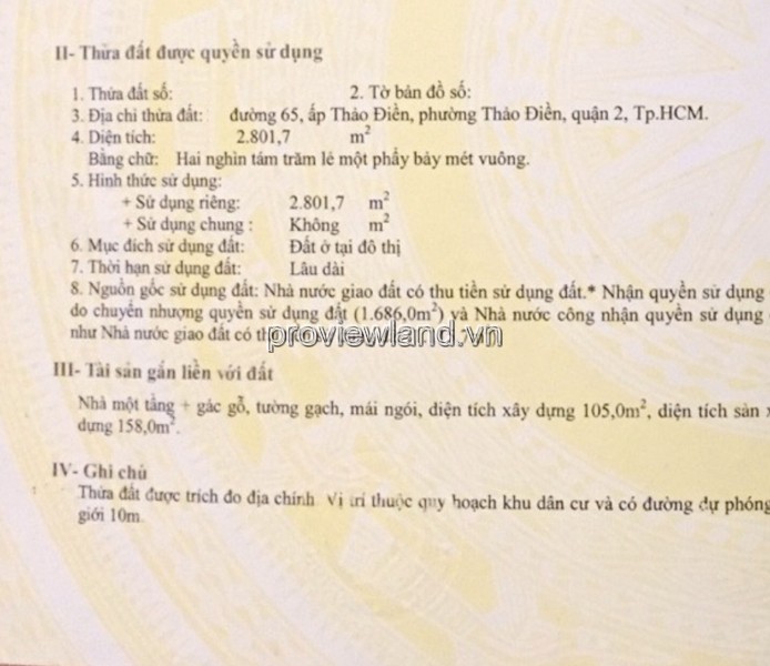 Lô đất Thảo Điền, Quận 2, 2,106m² giá 600 tỷ - Vị trí đắc địa, tiềm năng phát triển!