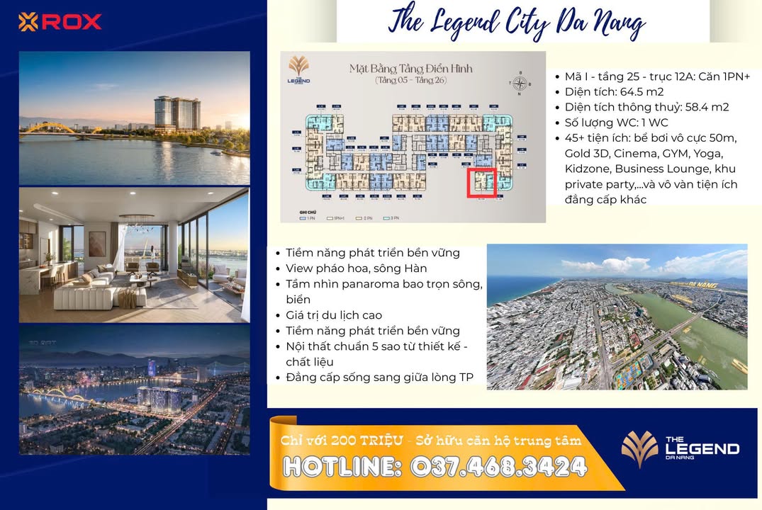 Căn hộ The Legend City Đà Nẵng 64m² giá 200 triệu - View sông Hàn và pháo hoa độc đáo!