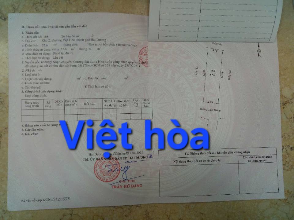 Đất nền khu phố 2, phường Việt Hoà, Hải Dương, 57m², giá 1.9 tỷ - Vị trí đắc địa gần trung tâm!